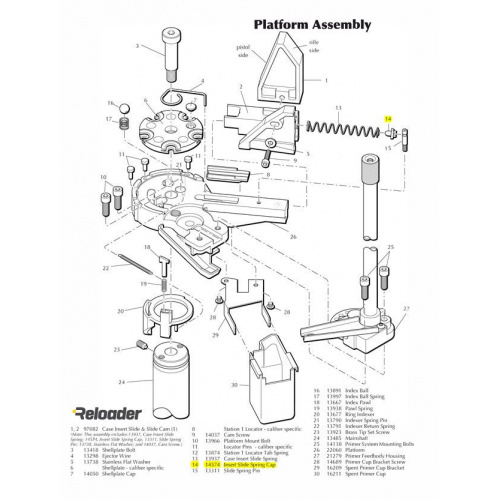 Dillon XL650 Platform Parts Insert Slide Spring Cap